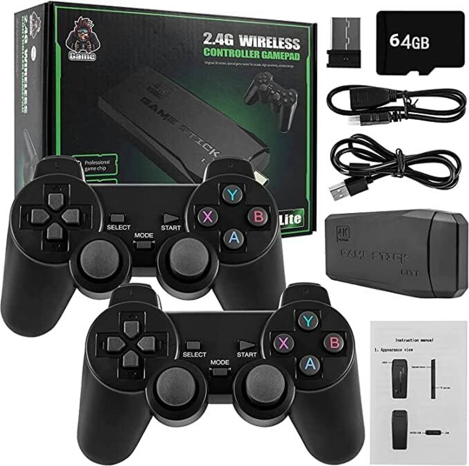 Timkolas 2.4g console video game with 4K Ultra Game Stick & Dual 2.4G Wireless Gamepads 32 GB with Super Mario Bros, Contra, Adventure Island, Double Dragon, Mortal , Tekken 3