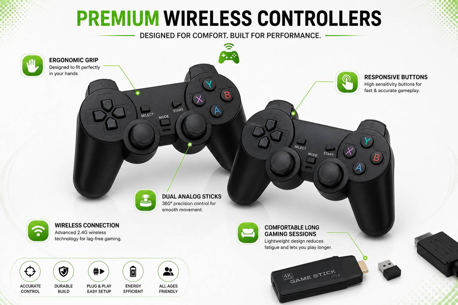 M8 4K Ultra HD Game F1 Stick 64GB 20000+ Games Dual Wireless Controller with Game and Expansion Pack
