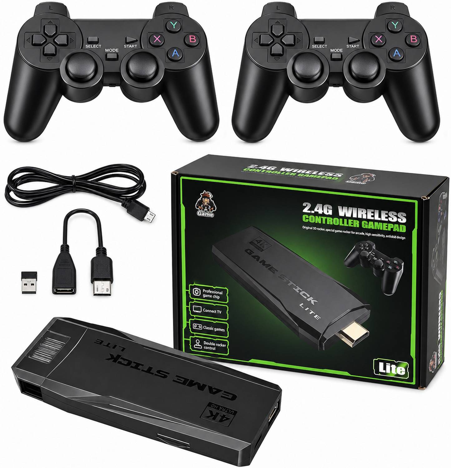 M8 Pro 4K Ultra HD Retro HDMI Game H6 Stick 64GB Dual Wireless Controller with Game and Expansion Pack