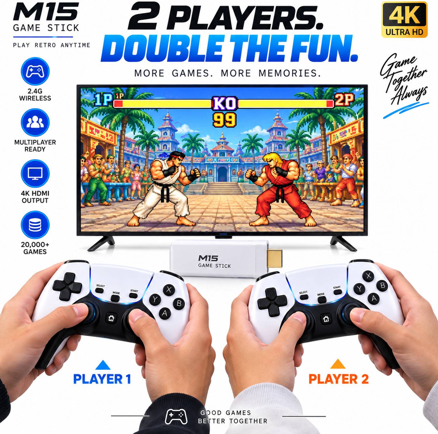 M15 4K RetroGameConsole 64GB 20000+ Games Dual2.4G Wireless Controllers with Game and Expansion Pack