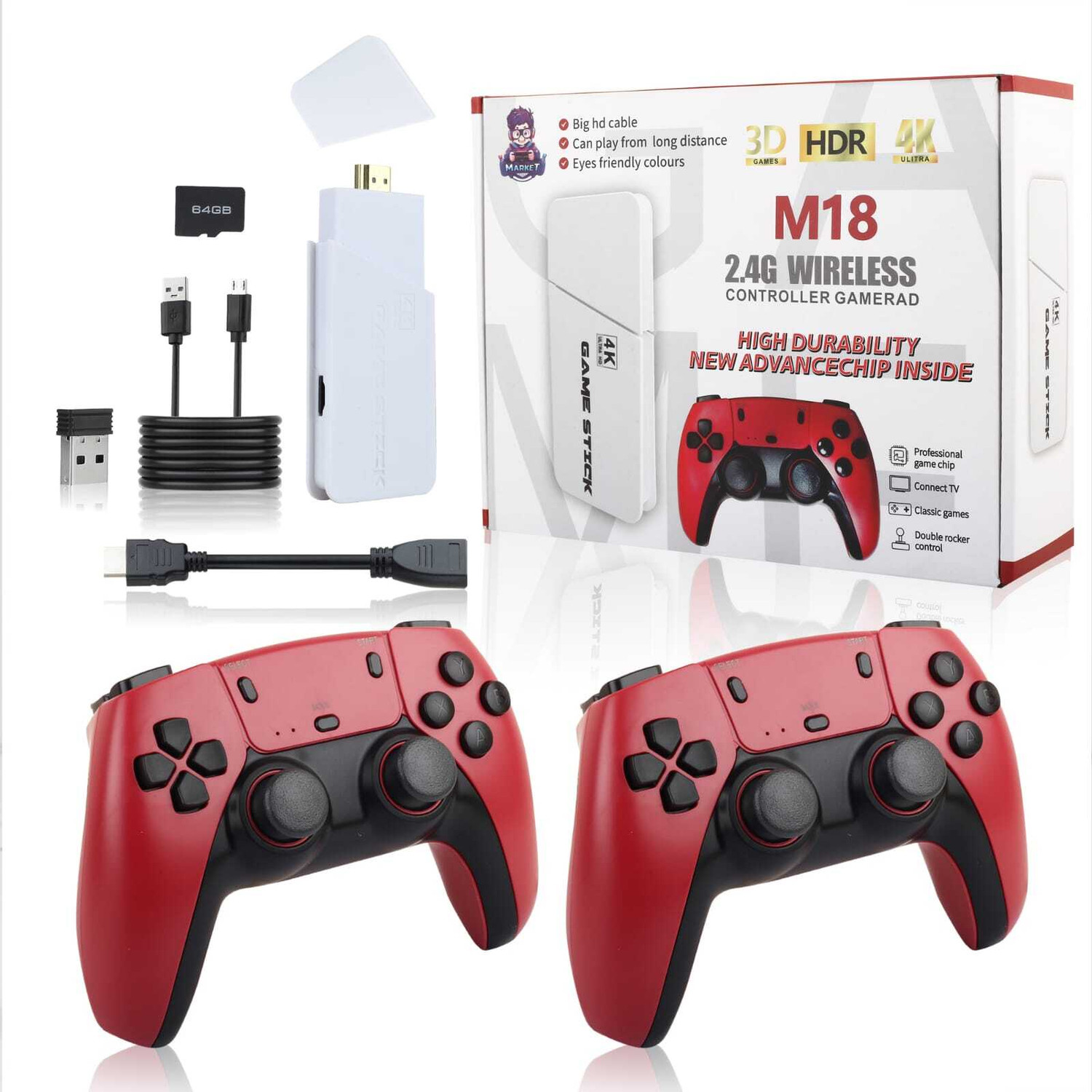 Image of M18 RED 2.4G Wireless Retro Game Console, Video TV Game 4K Ultra HD Game Stick Limited Edition