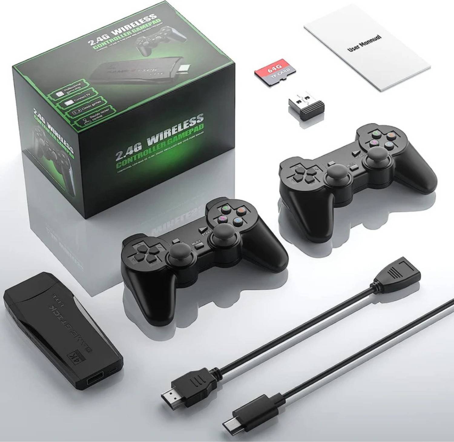 GameStick 2.4G Wireless Controller 4K HD Console Built-in 10k+ Retro Games A14 Black Edition