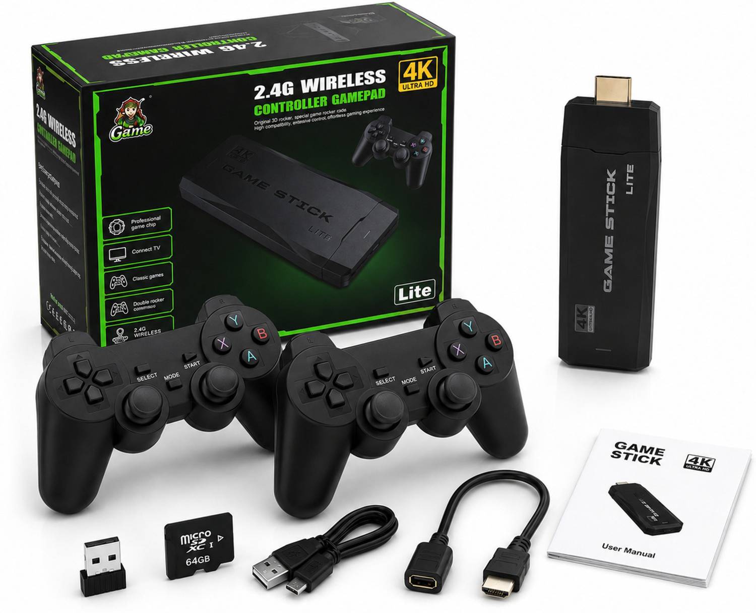 M8 Pro 4K S9 Ultra HD Retro HDMI Game Stick 64GB Dual Wireless Controller with Game and Expansion Pack