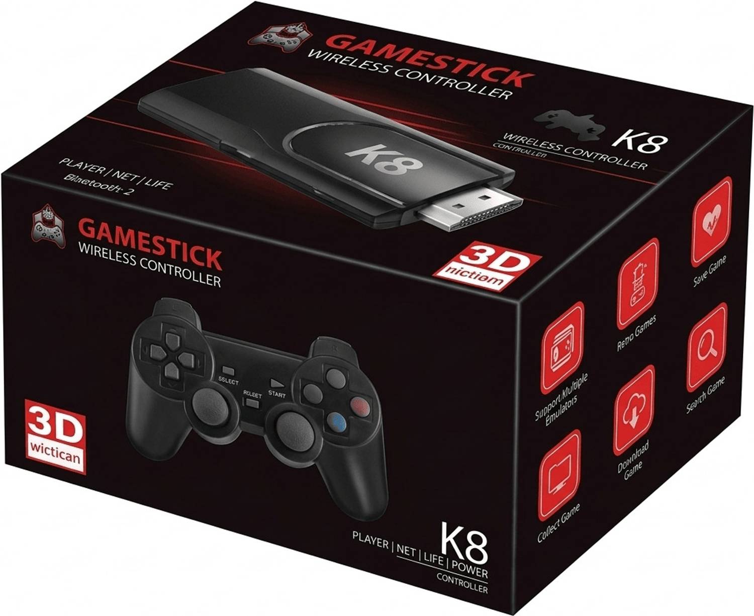 HG WORLD K8 Retro Game Stick Console with 2 ergonomic 2.4GHz Video Games For TV Wireless Gamepad Gaming Console for TV Video Game for Kids, 64 GB with 35+ Emulator, 40,000+ Games, Mini Video Game Hand TV