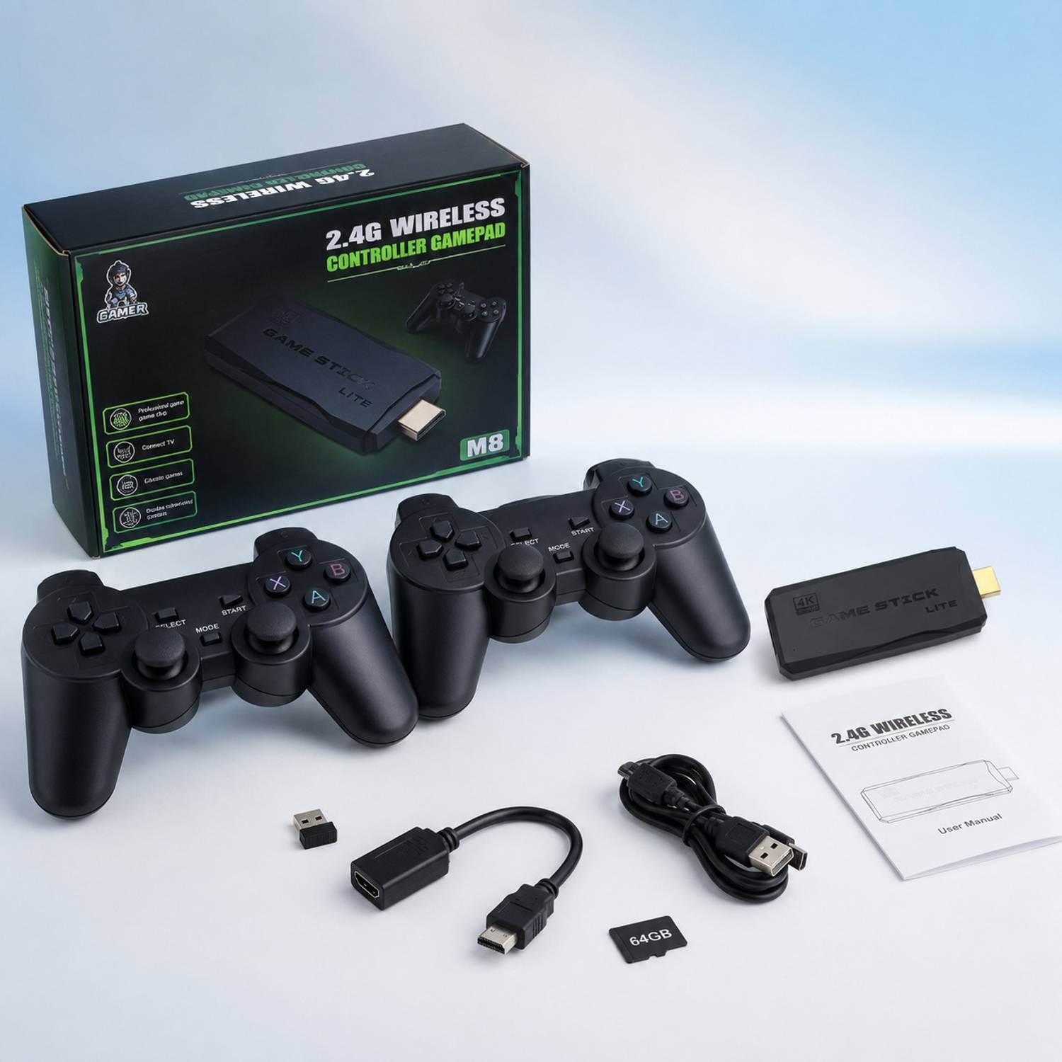 M8 Pro 4K Game BX Stick 64GB 20000+ Games Dual Wireless HDMI Console with Game and Expansion Pack