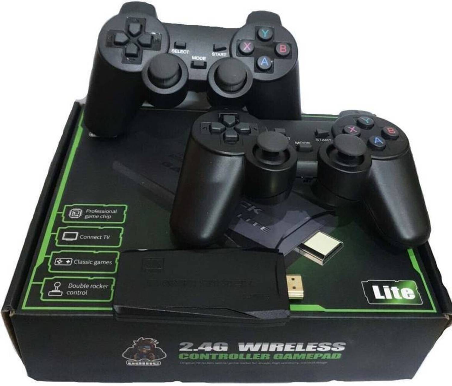 Timkolas 2.4g console video game with 4K Ultra Game Stick&Dual 2.4G Wireless Gamepads_02 32 GB with Super Mario Bros, Contra, Adventure Island, Double Dragon, Mortal , Tekken 3
