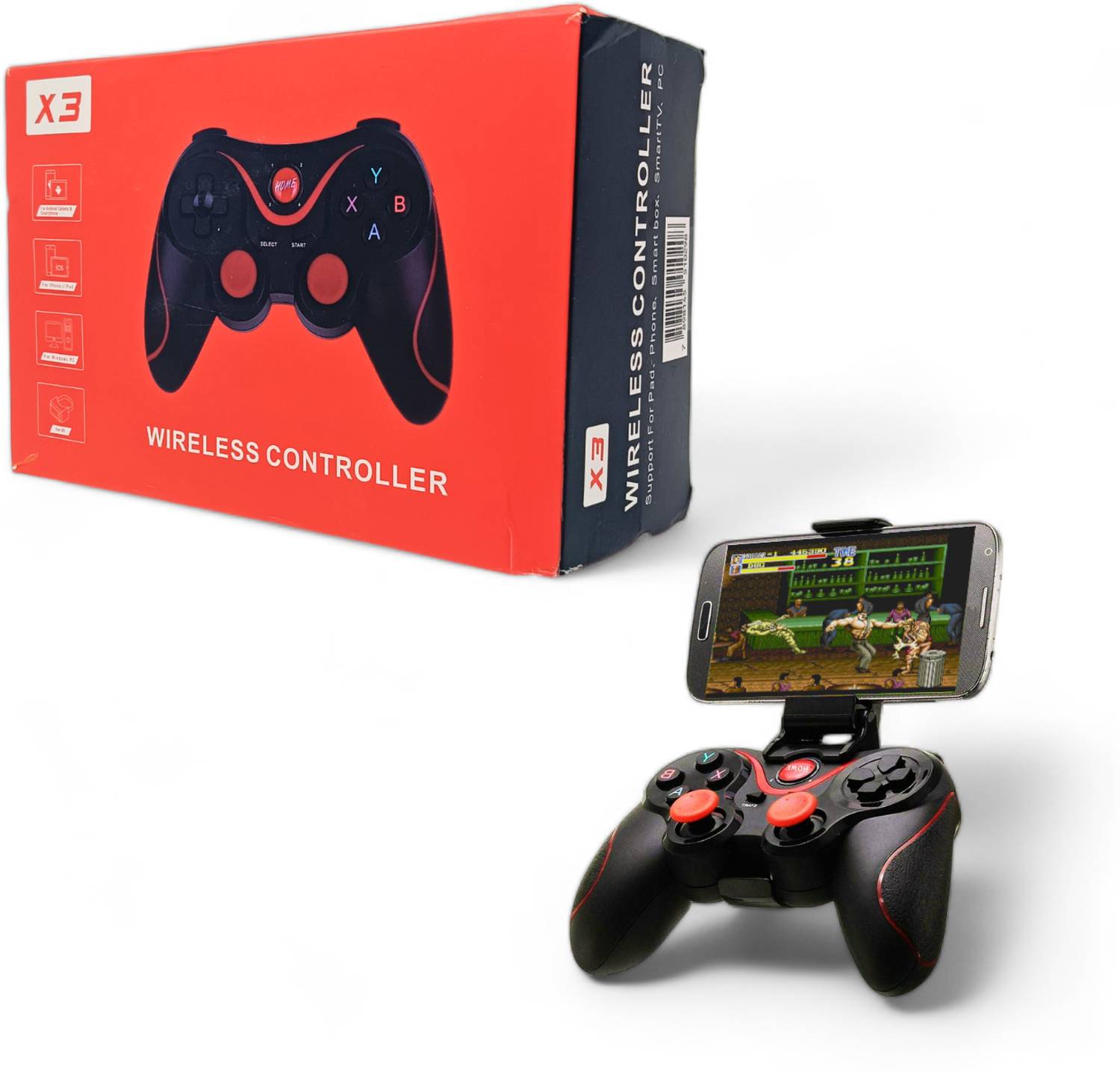 X3 Mobile wireless Bluetooth Gaming controller for android/Windows/Smart TV_A58 Black Edition with Expansion Pack Only