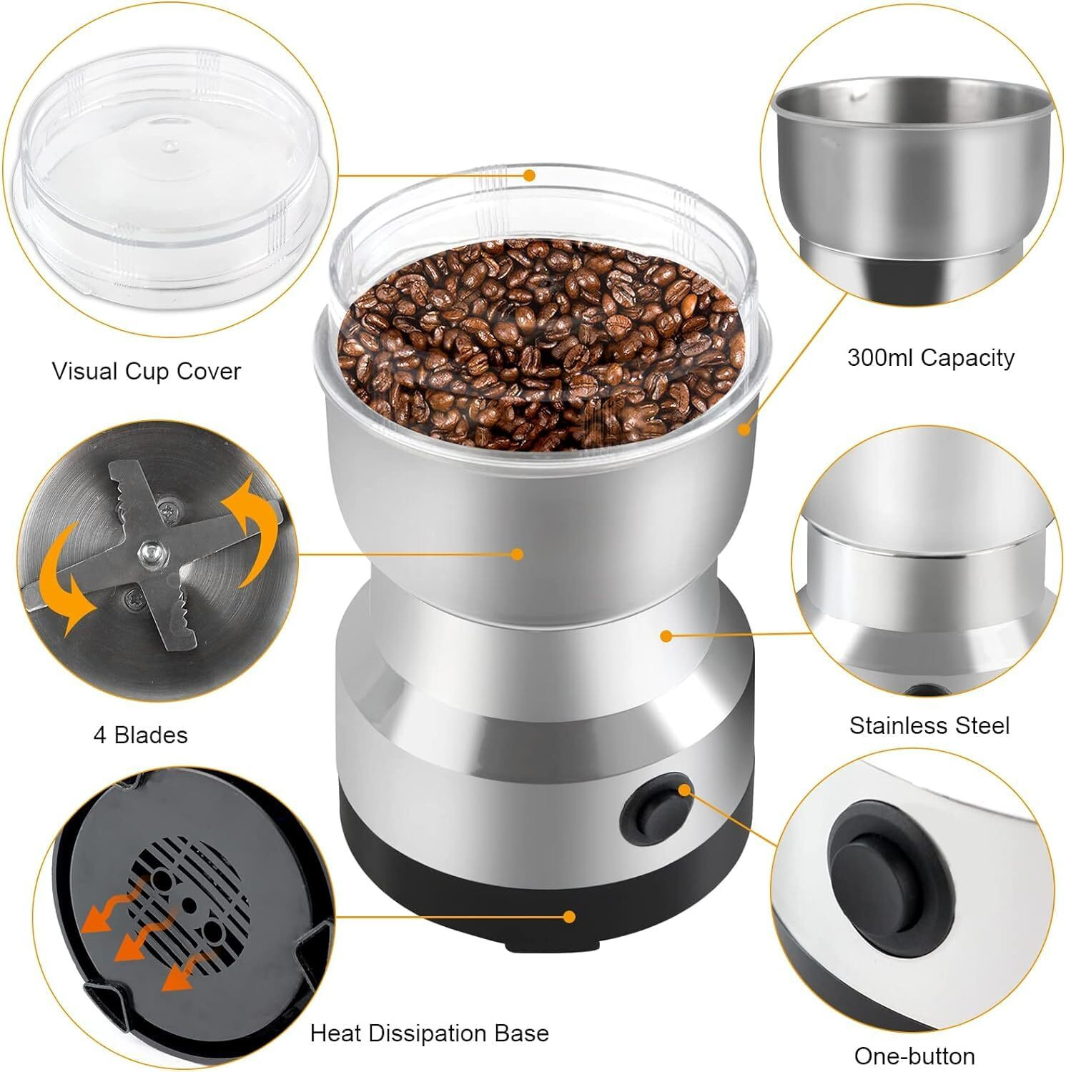 Image of Shine Tex Mini Spice, Coffee, Masala Grinder for Beans, Nuts, Grains - Compact Household 200 W Mixer Grinder
