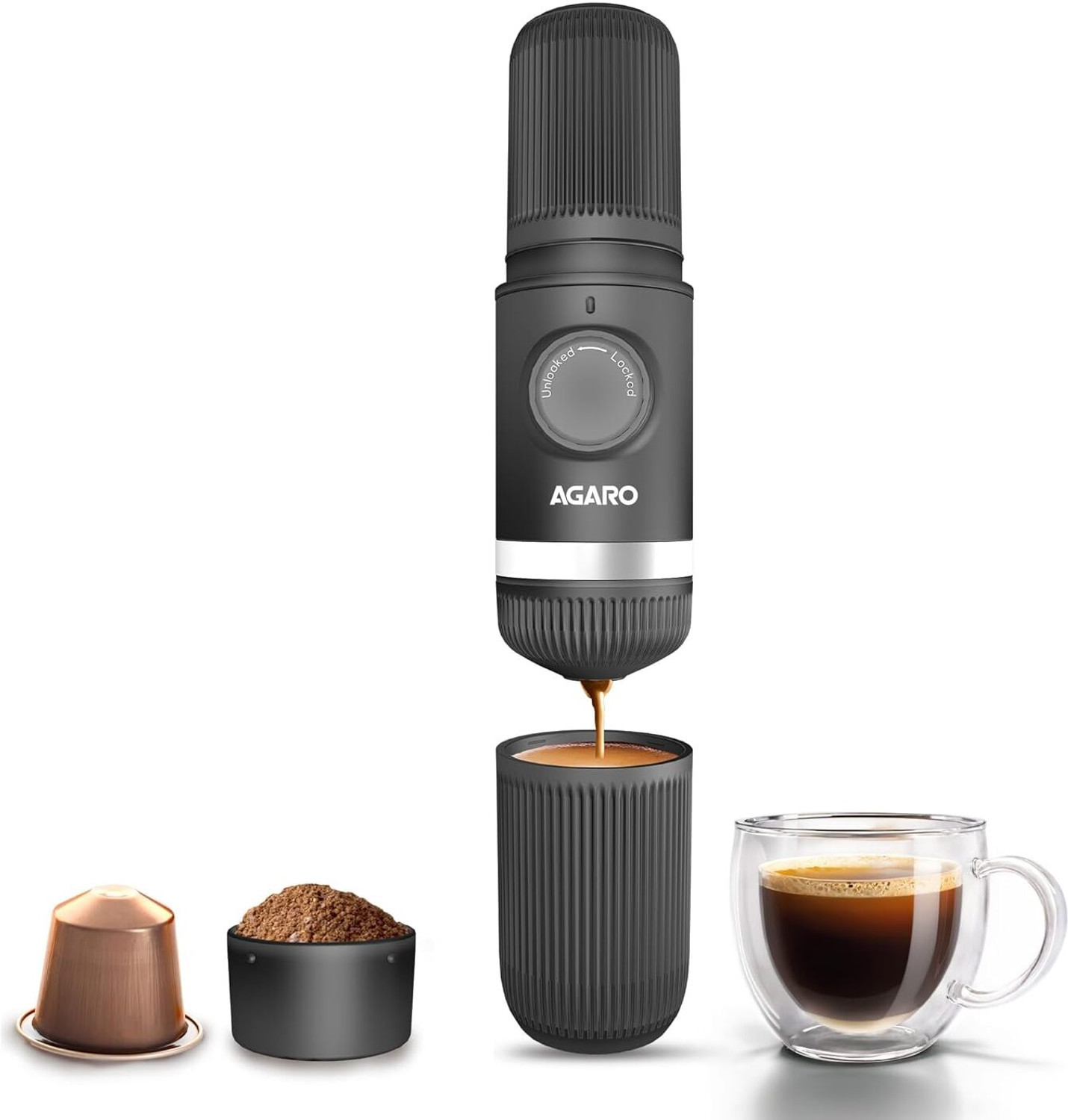 Image of AGARO Elite Portable Espresso Maker, 10-Bar Manual Coffee Machine for Travel Personal Coffee Maker