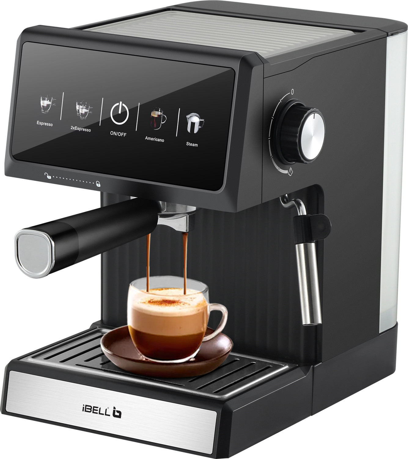 Image of iBELL BARISTAMAX200 Coffee Maker, 1200W, Touch Controls, 20 Bar Pump, Steam Wand,1.8 L Coffee Maker