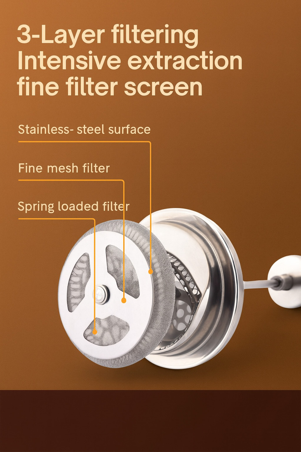 Image of Definite Stainless Steel 800ml 4-Layer Filtration Rust-Proof 786g Body French Press 4 Cups Coffee Maker