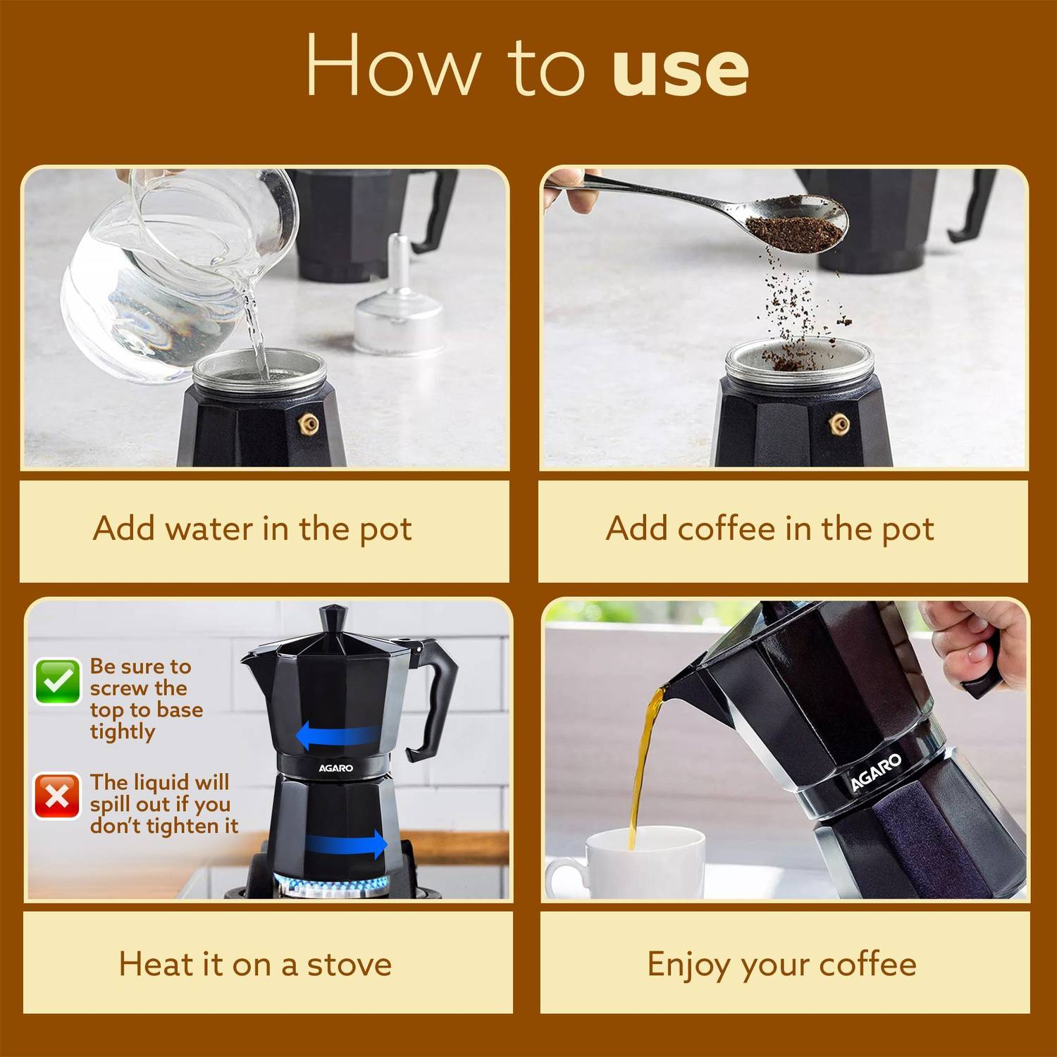 AGARO Classic Moka Pot 6 Cups Coffee Maker - Image 5