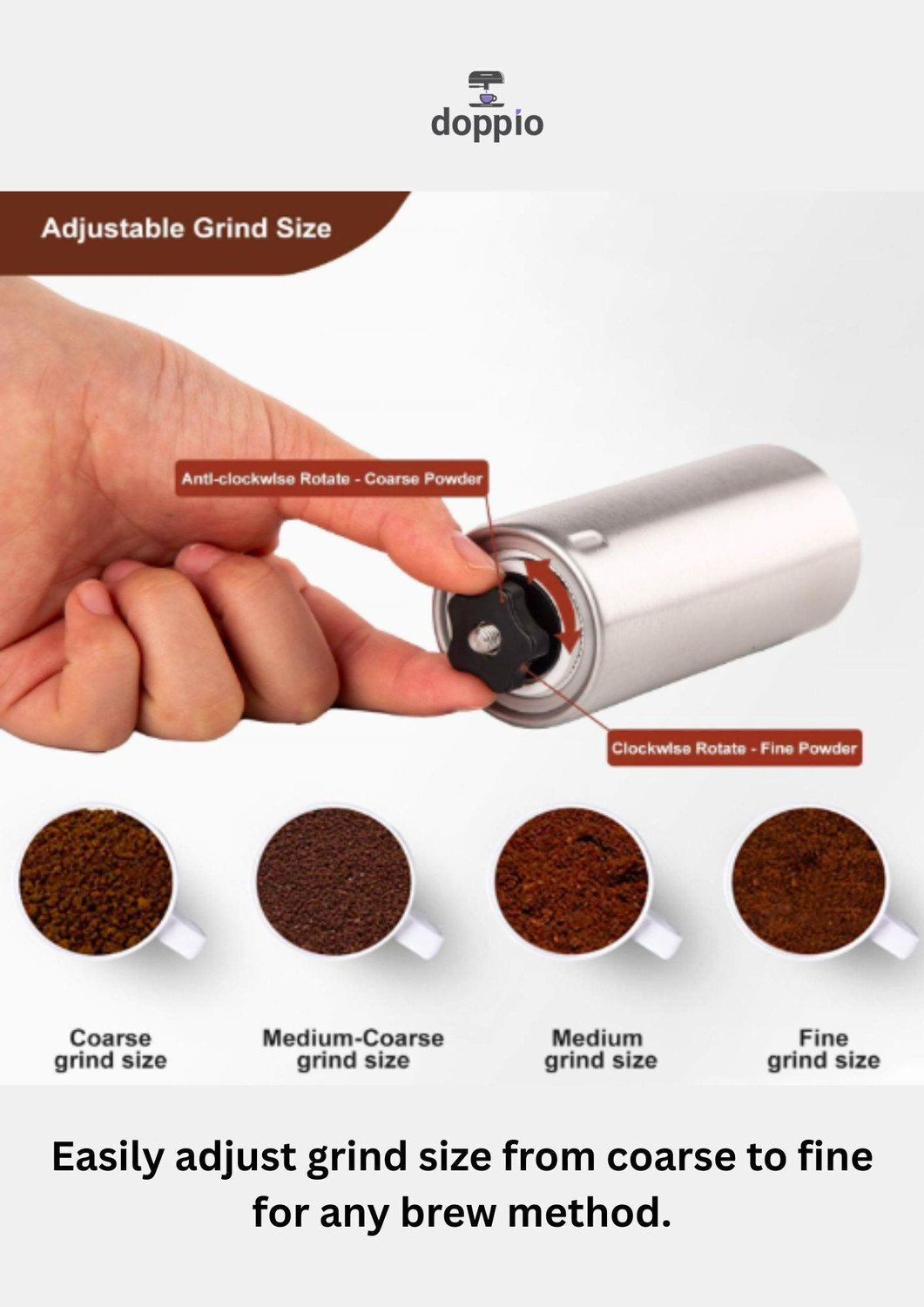 Image of doppio Manual Coffee Grinder - Stainless Steel Hand Burr Mill 4 Cups Coffee Maker