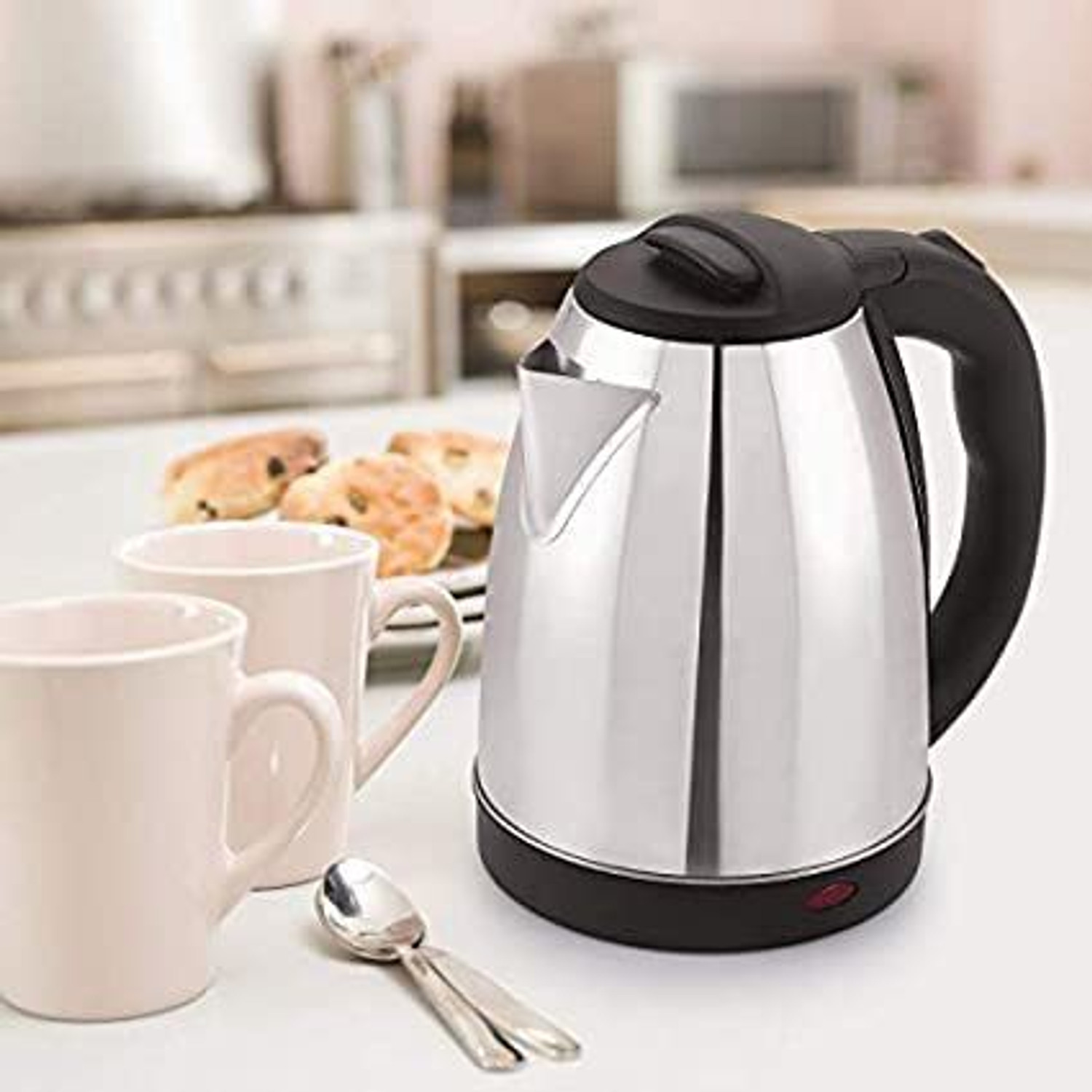 Image of Fezora Stainless Steel Electric Kettle Water Boiler with Handle Electric Kettle 2.0L Electric Kettle hot water kettle (2 L, Silver, Black) Electric Kettle