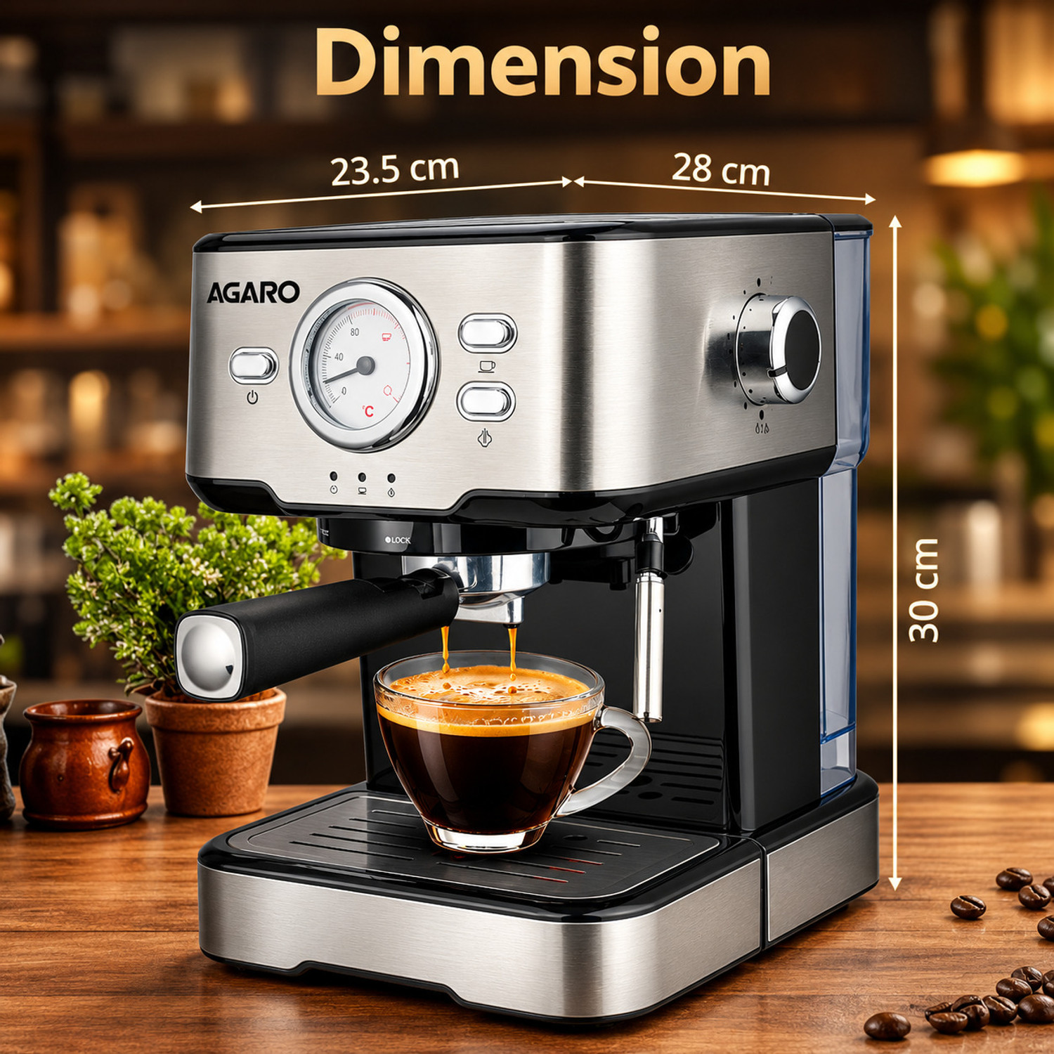 Image of AGARO Imperial 15-Bar Espresso Coffee Maker with Adjustable Milk Frother Wand 6 Cups Coffee Maker (Silver)