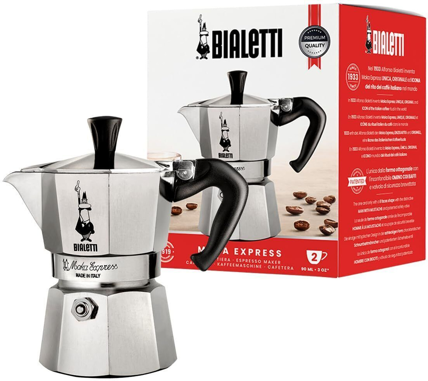 Image of Bialetti Moka Express Stove Top Espresso Coffee Maker Acrylic Handle & Knob 2 cups 2 Cups Coffee Maker