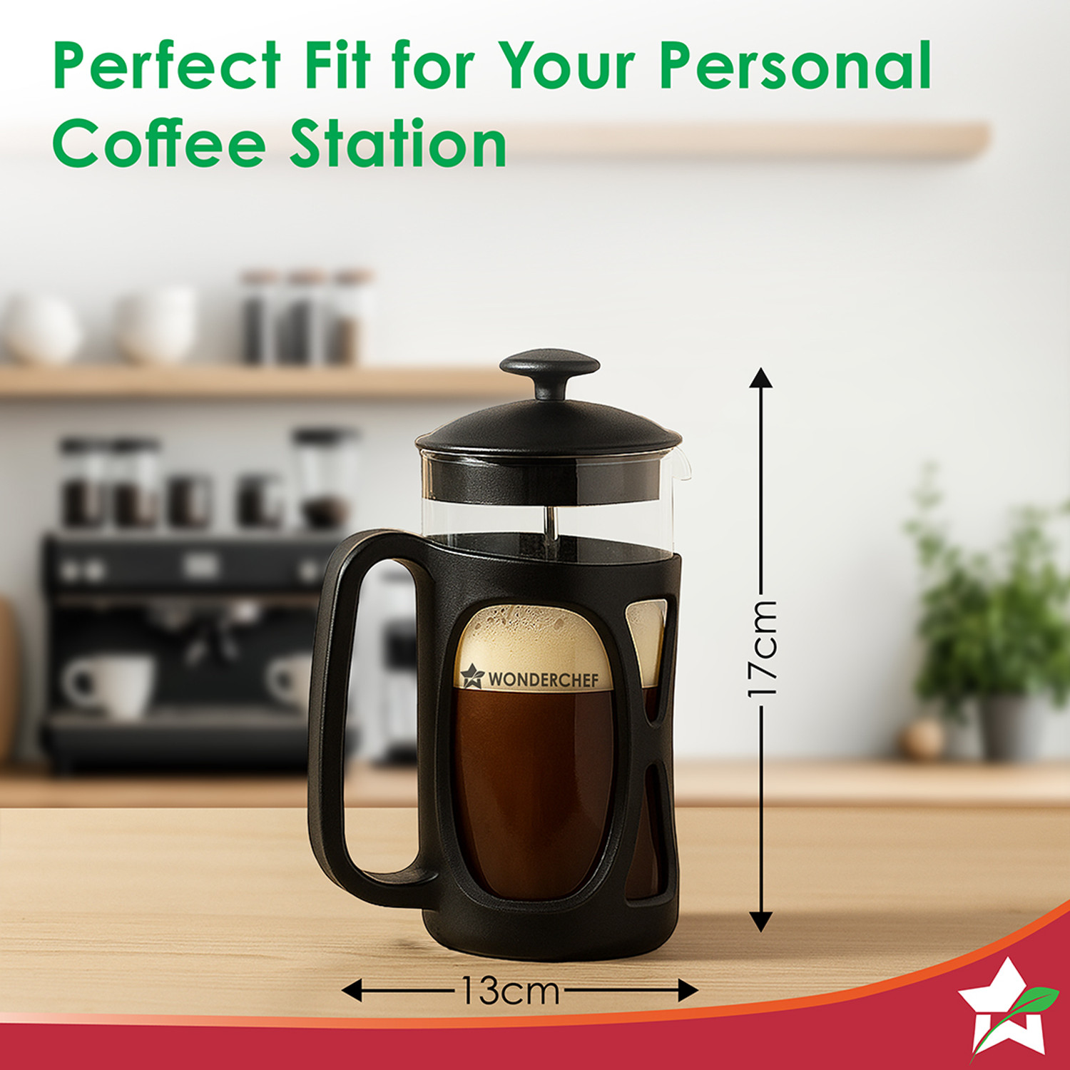 Image of WONDERCHEF French Press Coffee & Tea Maker, 4-level Filtration System for Hot Brews, 600ml, 3 Cups Coffee Maker