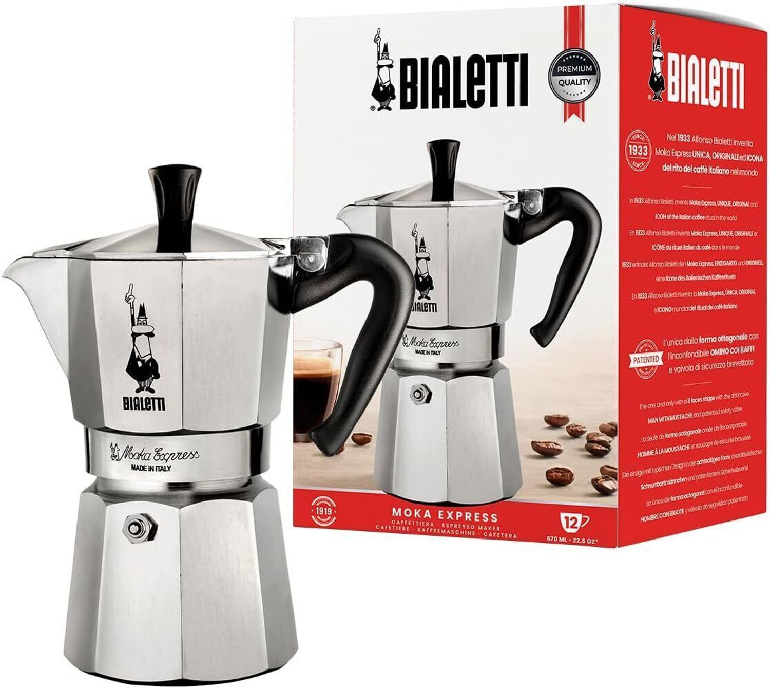 Image of Bialetti Moka Express Stove Top Espresso Coffee Maker Acrylic Handle & Knob 2 cups 12 Cups Coffee Maker