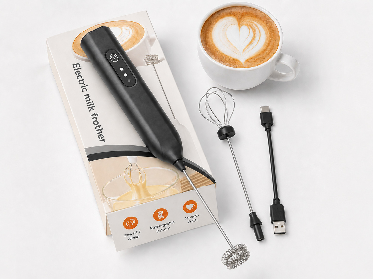 Image of Straw&Weave 60 W Black Electric Whisk, Hand Blender