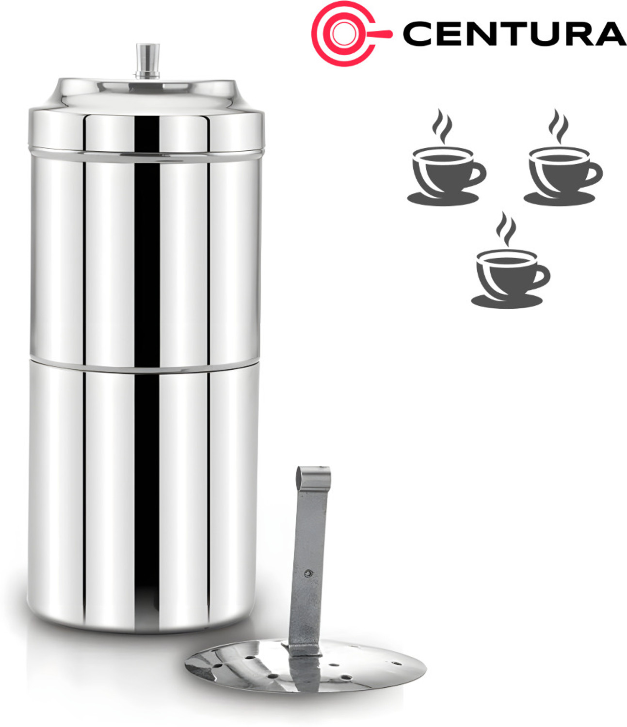 Image of CENTURA Stainless Steel South Indian Style Drip Coffee Filter /Coffee Maker 3 Cups Coffee Maker