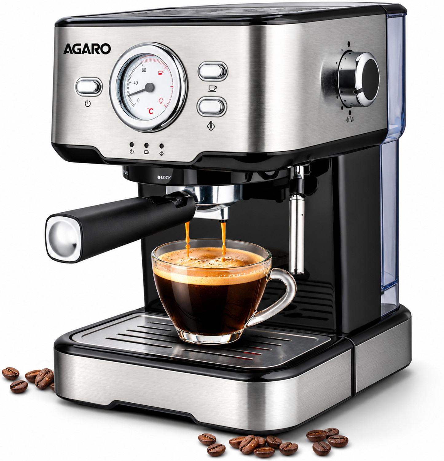 Image of AGARO Imperial 15-Bar Espresso Coffee Maker with Adjustable Milk Frother Wand 6 Cups Coffee Maker (Silver)