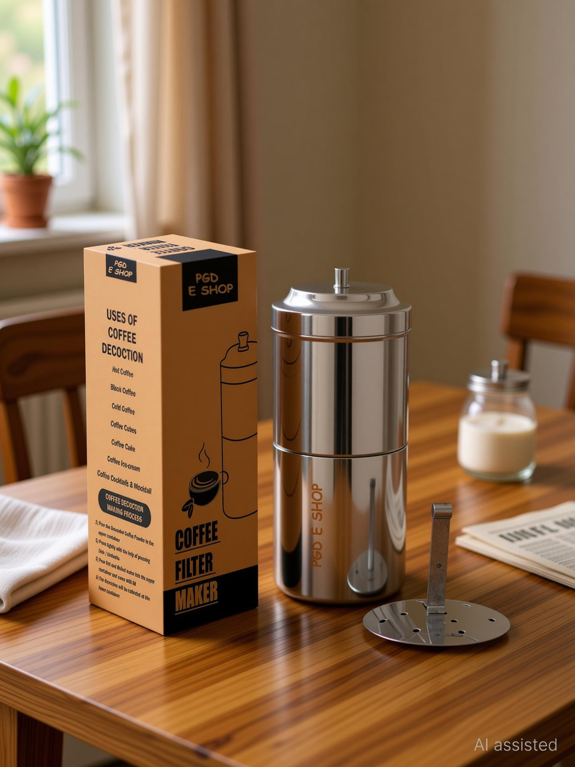 Image of PGD Traditional South Indian filter coffee Decoction maker | Size 2 Medium, 200ml 4 Cups Coffee Maker