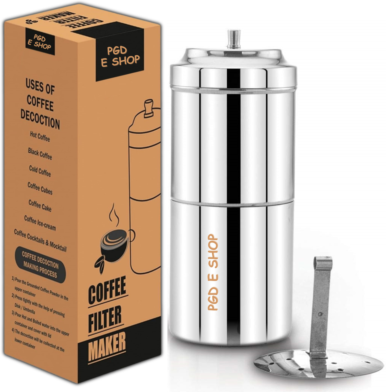 Image of PGD Traditional South Indian filter coffee Decoction maker | Size 2 Medium, 200ml 4 Cups Coffee Maker