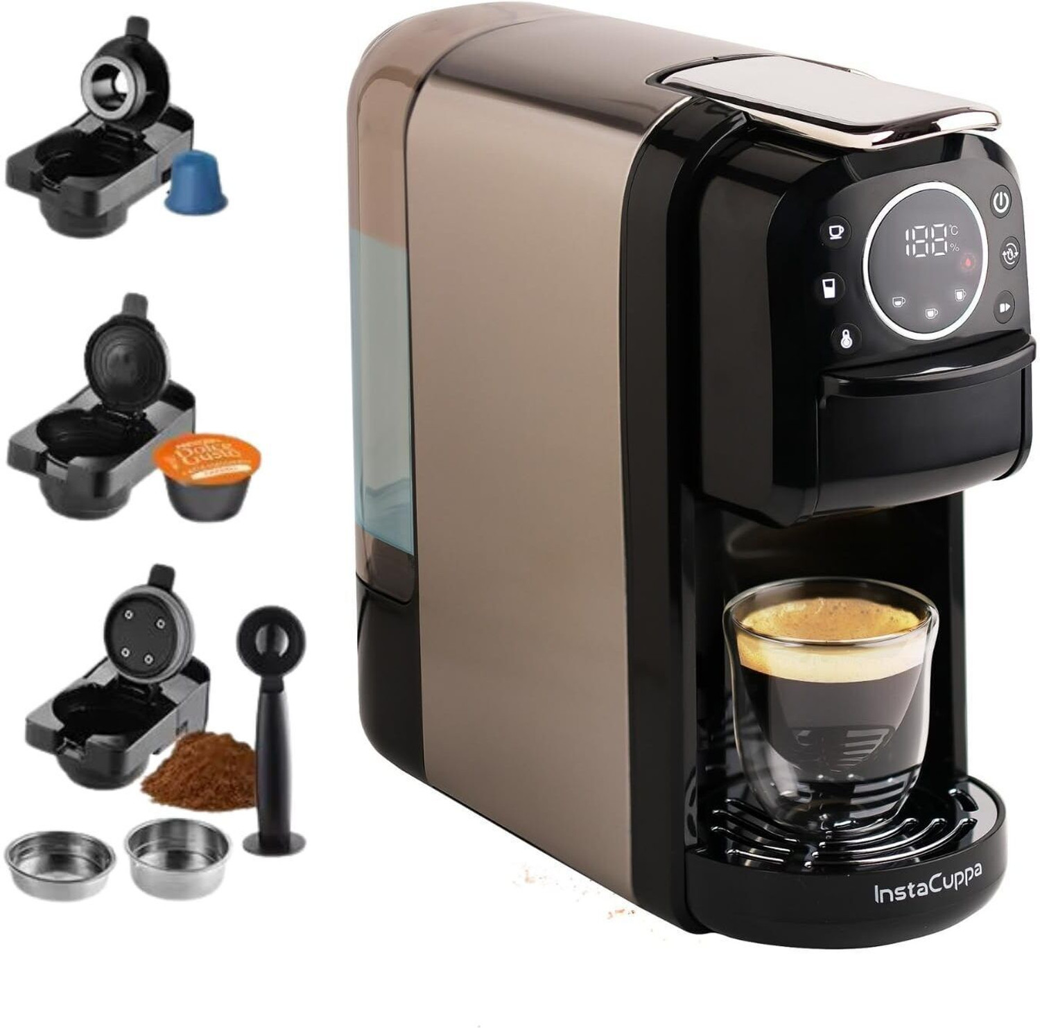 Image of InstaCuppa 3-in-1 Espresso Coffee Maker | Works with Ground Coffee, Pods & Capsules 6 Cups Coffee Maker
