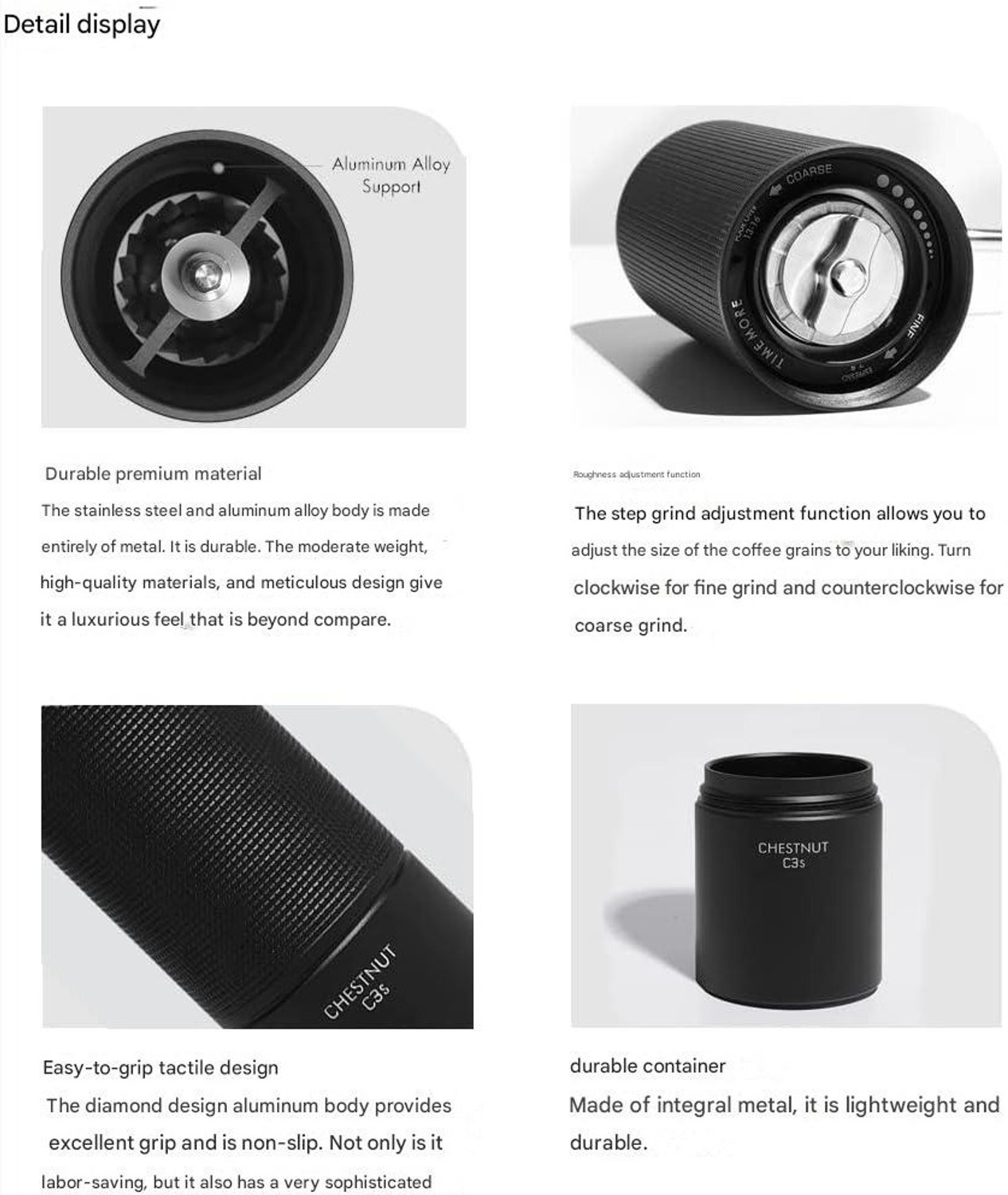 Image of TIMEMORE Chestnut C3S Manual Coffee Grinder Conical Burr Portable Hand Coffee Grinder 2 Cups Coffee Maker