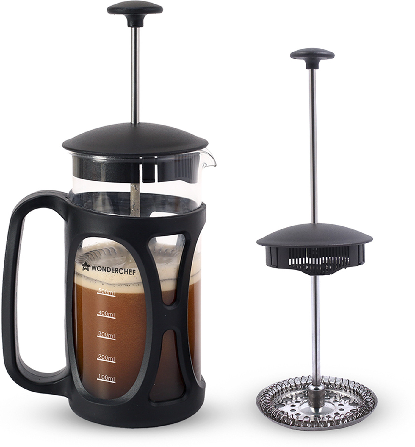 Image of WONDERCHEF French Press Coffee & Tea Maker, 4-level Filtration System for Hot Brews, 600ml, 3 Cups Coffee Maker