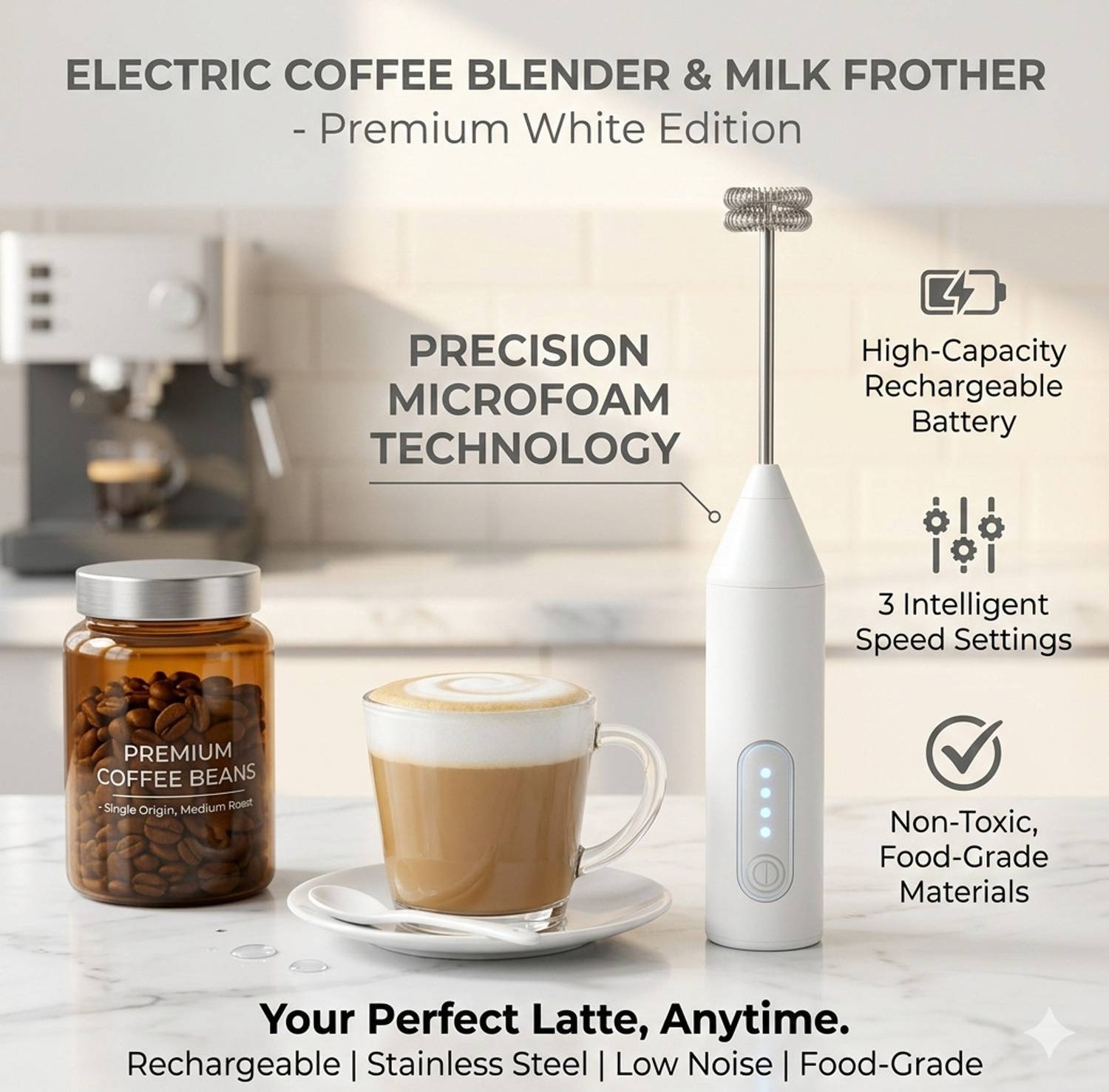 FINARO Portable Electric Milk Frother - Image 2