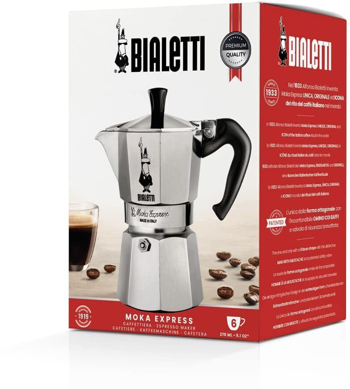 Image of Bialetti Moka Express Stove Top Espresso Coffee Maker Acrylic Handle & Knob 2 cups 6 Cups Coffee Maker