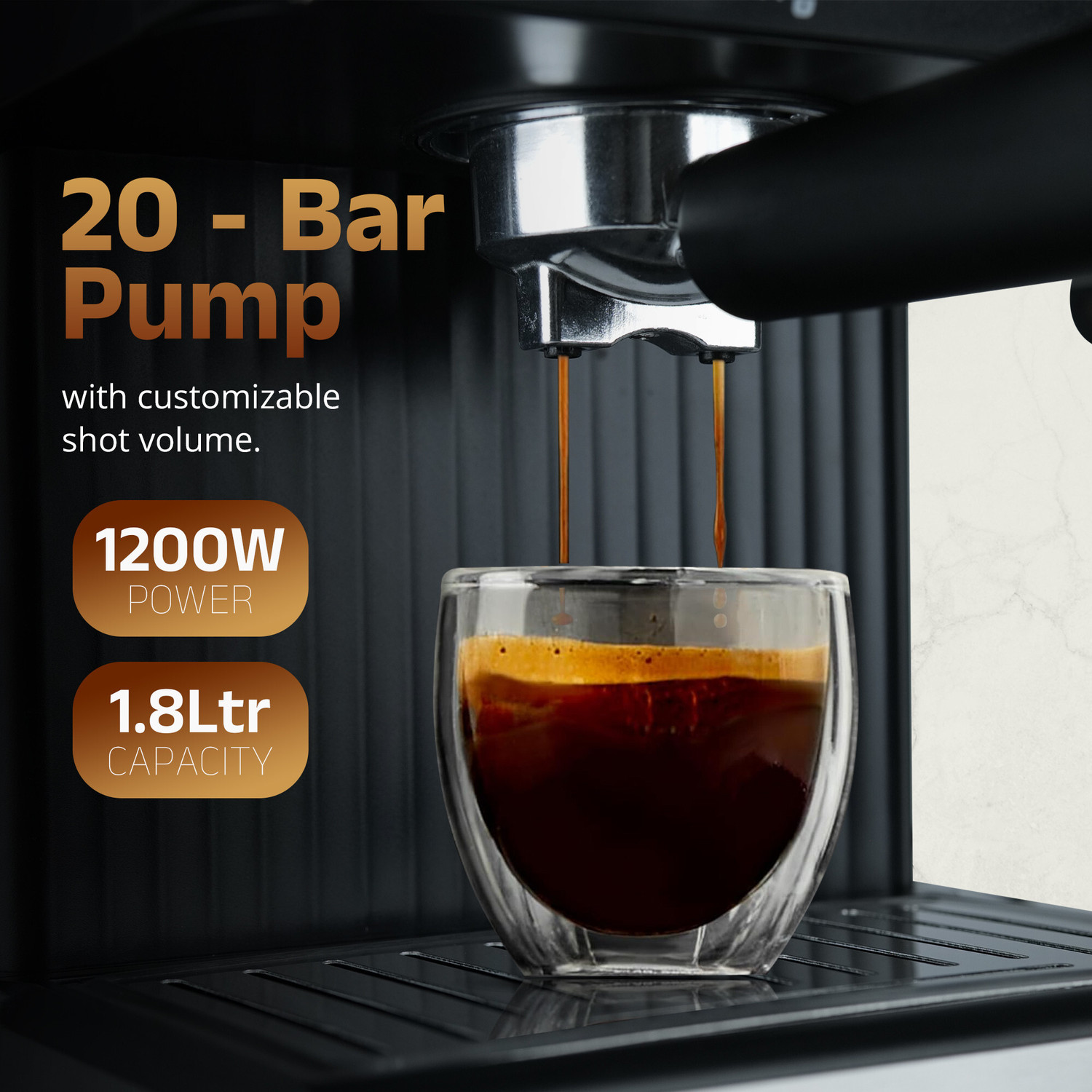 Image of iBELL BARISTAMAX200 Coffee Maker, 1200W, Touch Controls, 20 Bar Pump, Steam Wand,1.8 L Coffee Maker