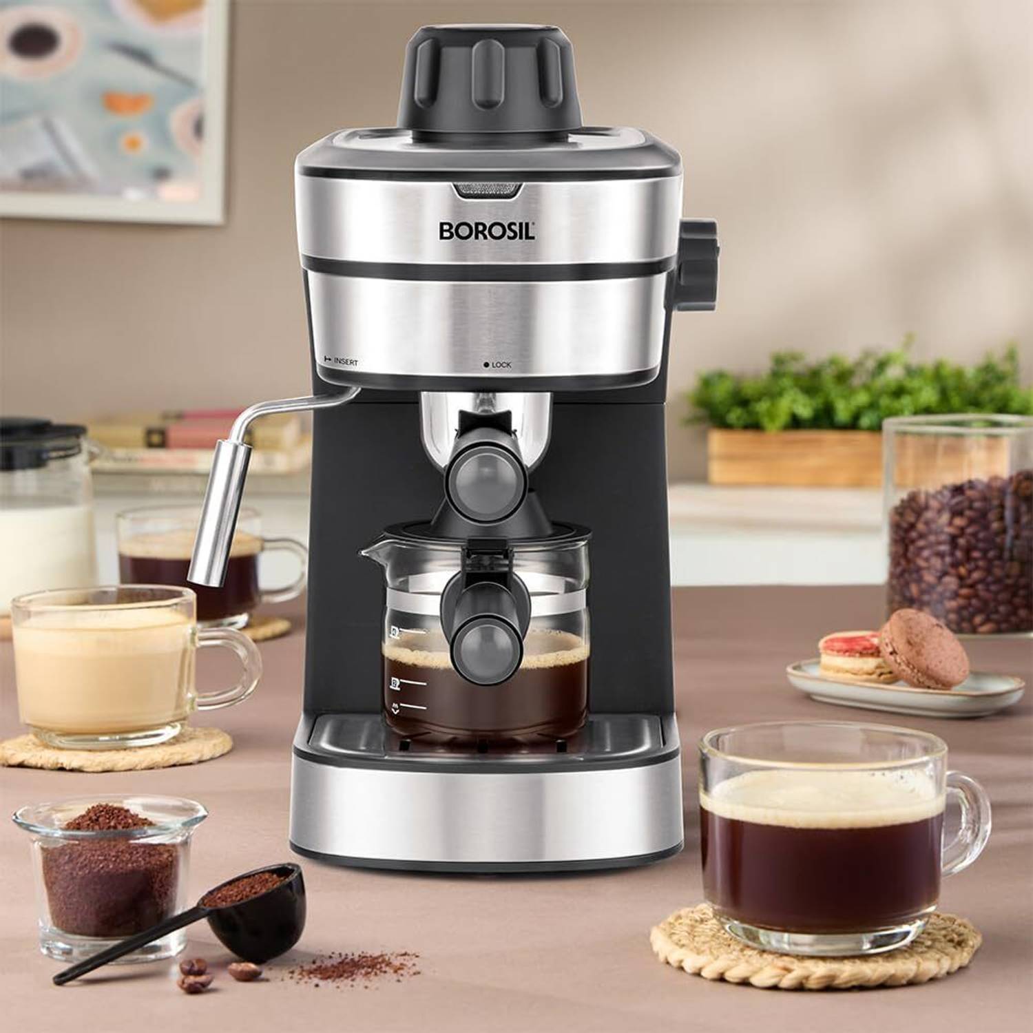 BOROSIL Brewmate Espresso Coffee Maker with Drip Tray, 4 Cup (240ml)  Capacity 4 Cups Coffee Maker