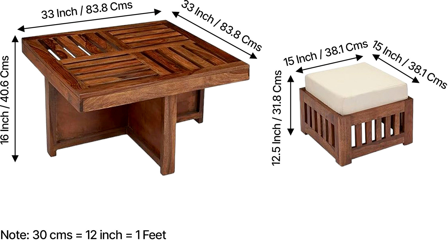 Image of Flipkart Perfect Homes Rosewood (Sheesham) Center Table With 4 Stool Solid Wood Coffee Table
