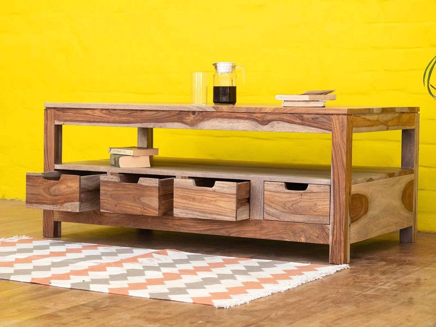 Allie Wood Rosewood ( Sheesham ) Drawer Storage Solid Wood Coffee