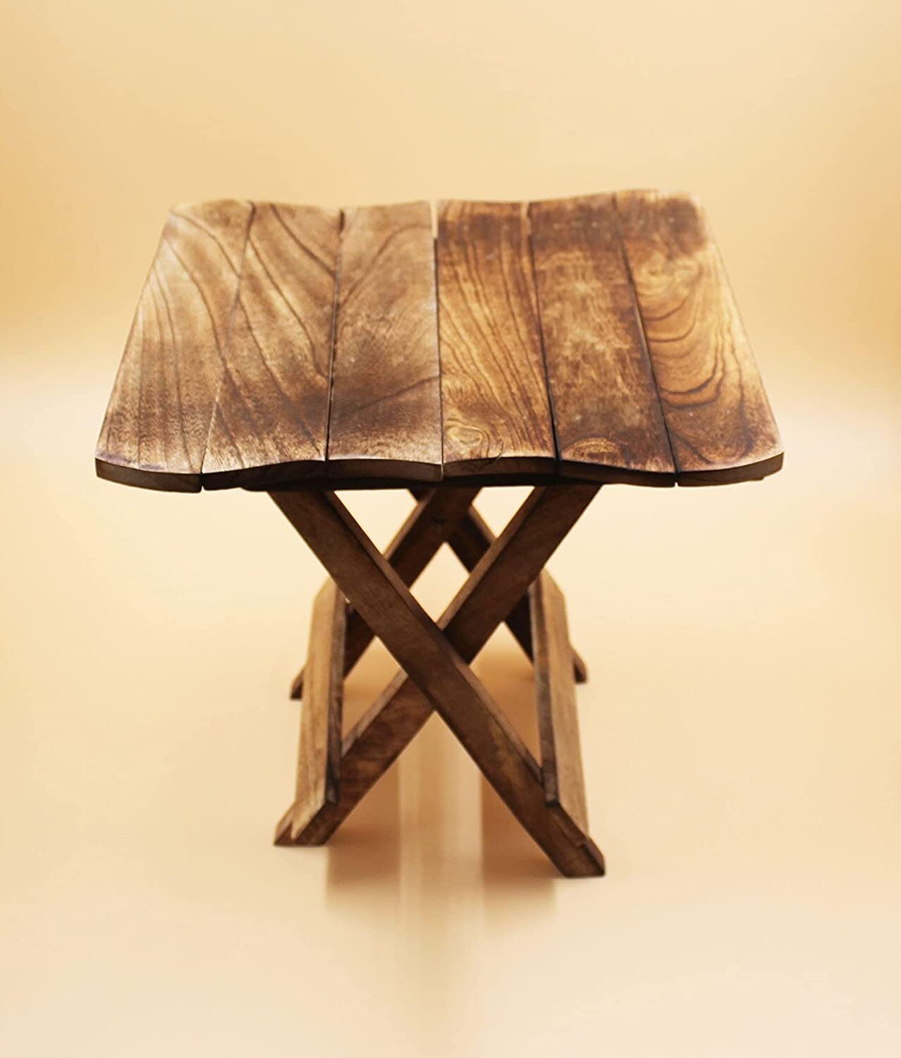 Image of etiquette art Wooden Folding Side Table - Antique Handmade Foldable Coffee Table Engineered Wood Coffee Table