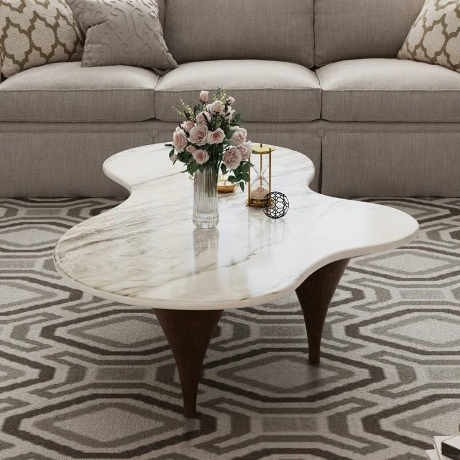 NG Decor Maesa Heterosexual White Coffee Table Stone Coffee Table
