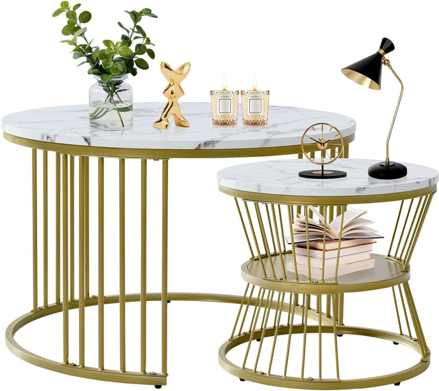 Image of Bazaar Galli Modern Dual-Layer Coffee Table| Stylish Marble Finish Center Table Engineered Wood Coffee Table
