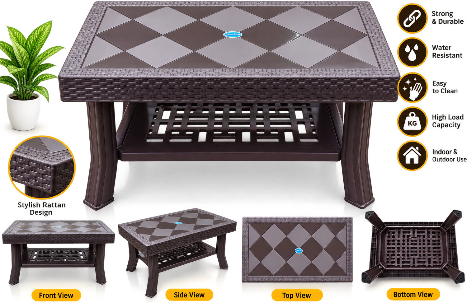 Rc National Durable and Sturdy Rattan Style Coffee Table, Teapoy ...