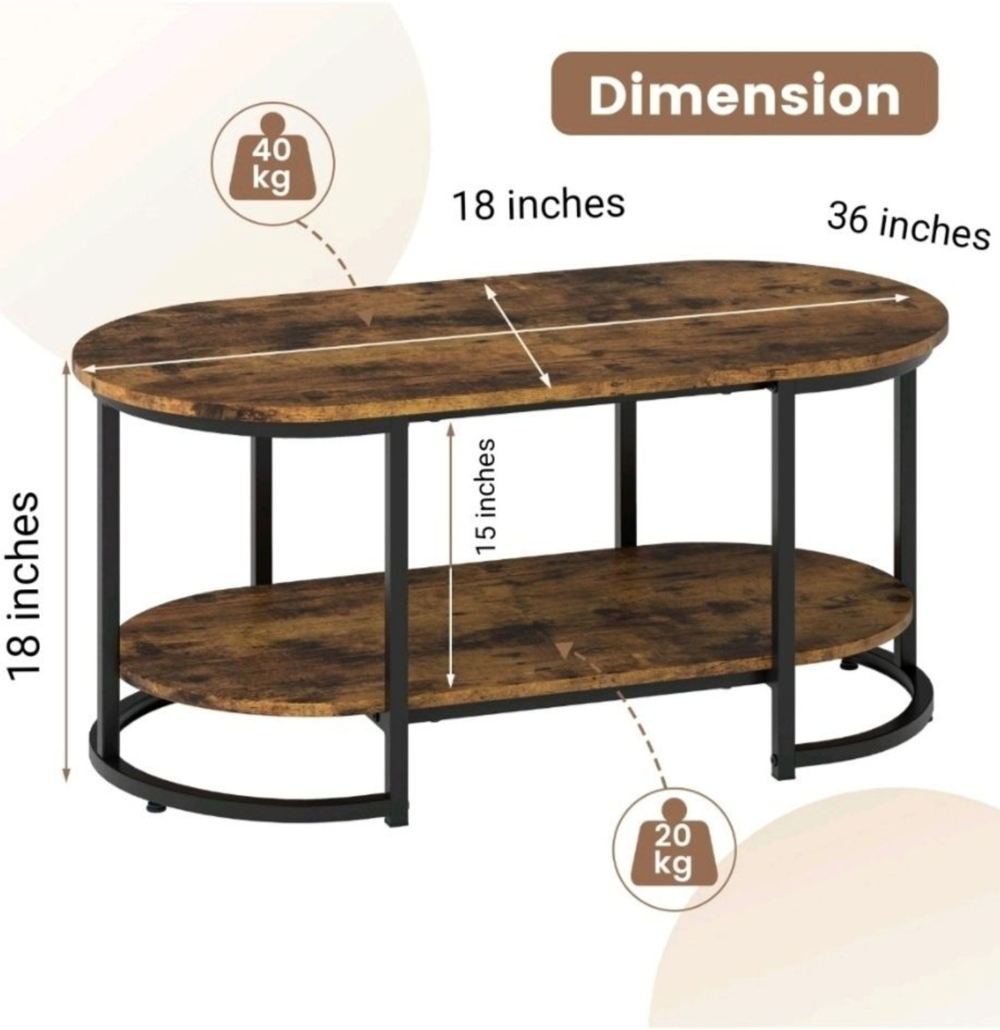 Image of Vuhome Large luxury oval coffee table with antique MDF Top for living room furniture Engineered Wood Coffee Table