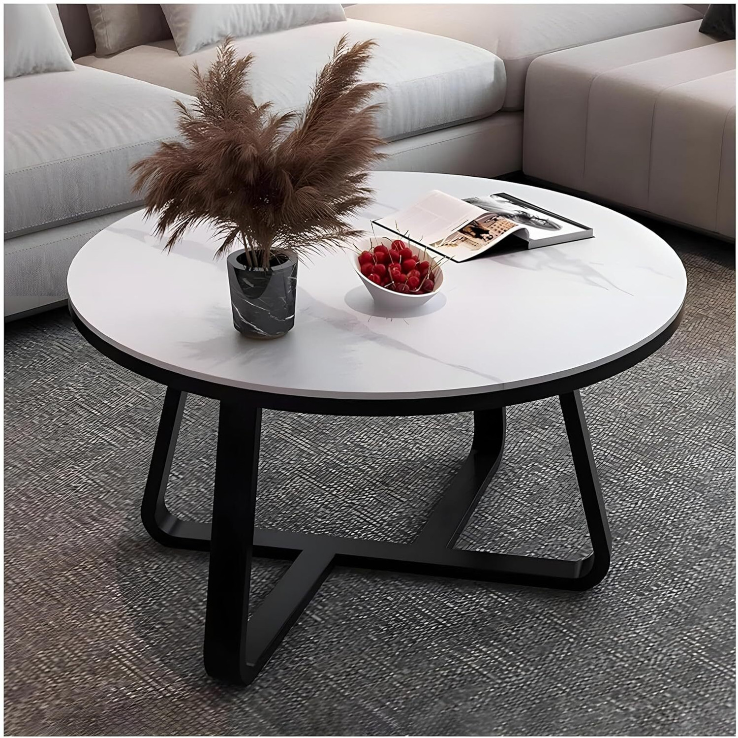 Image of Yusha handicrafts Modern Center Round Coffee Table Classic Stacking table Multipurpose Table Engineered Wood Coffee Table