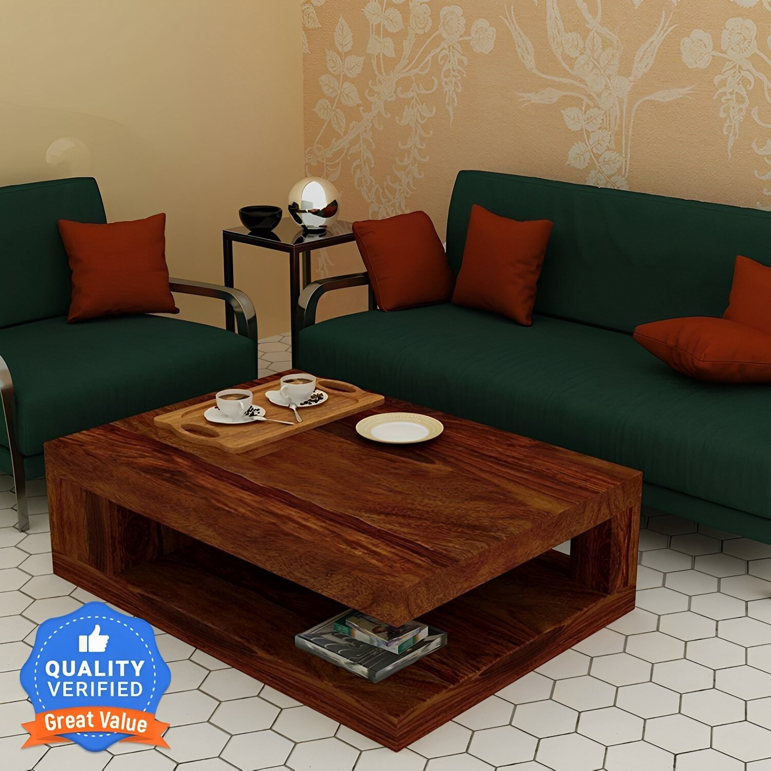Image of Douceur Solid Sheesham Wood Coffee Table For Living Room / Hotel / Cafe. Solid Wood Coffee Table