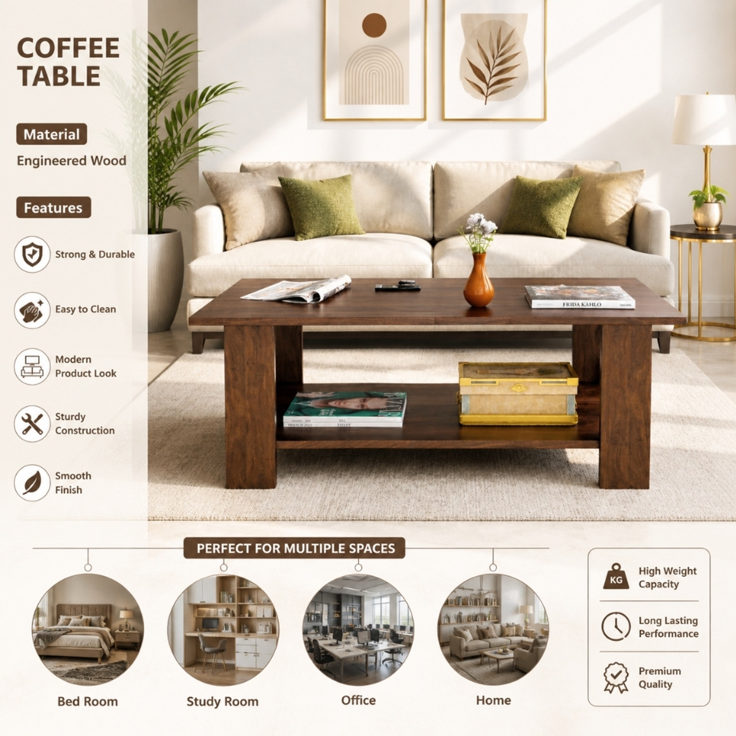 Image of Flipkart Perfect Homes Multipurpose Coffee Table, Console Table, Sofa Table Easy To Assemble Engineered Wood Coffee Table