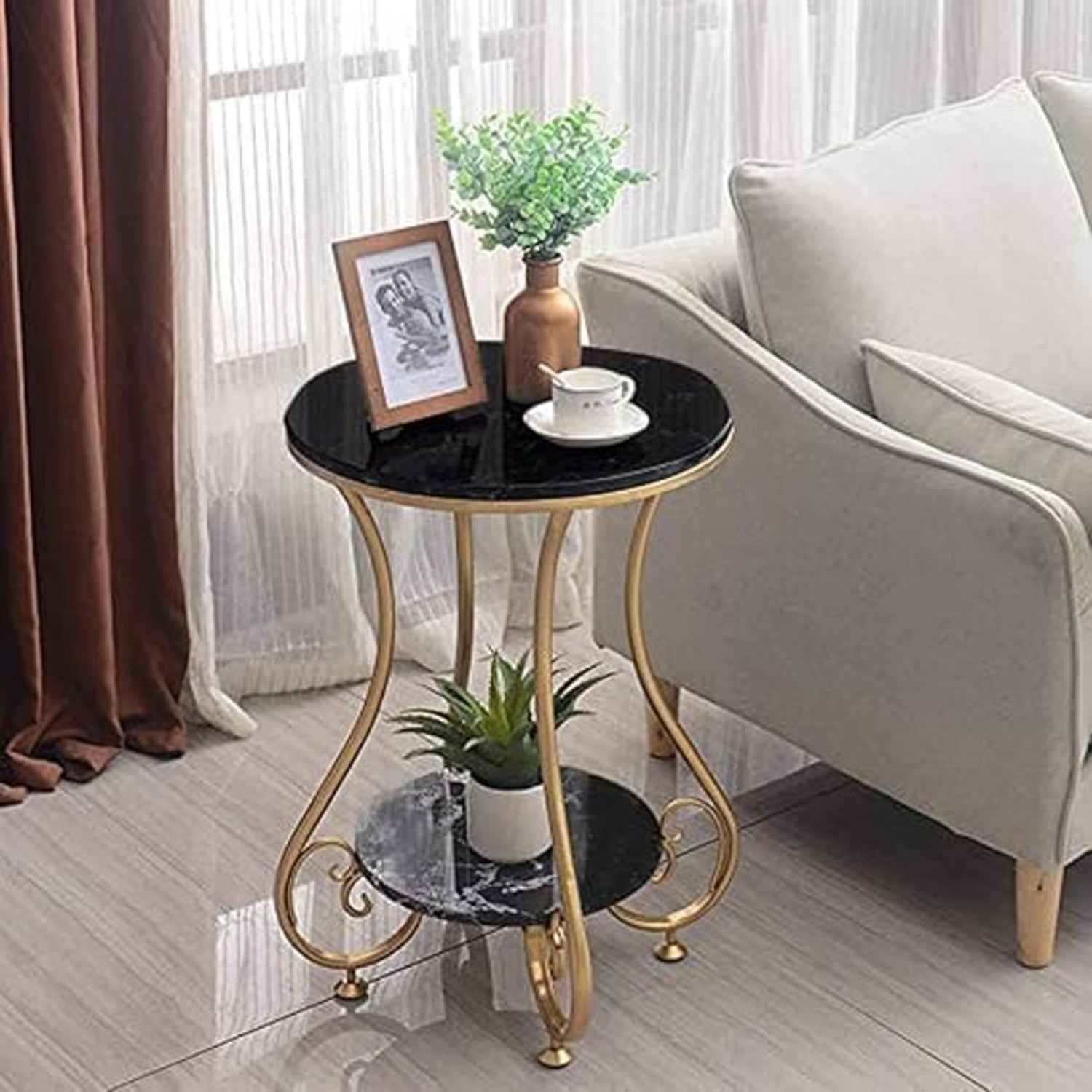 Image of ALM SHOPPEE End Table & Side Table for Small Spaces, Coffee Snack Table Metal Side Table