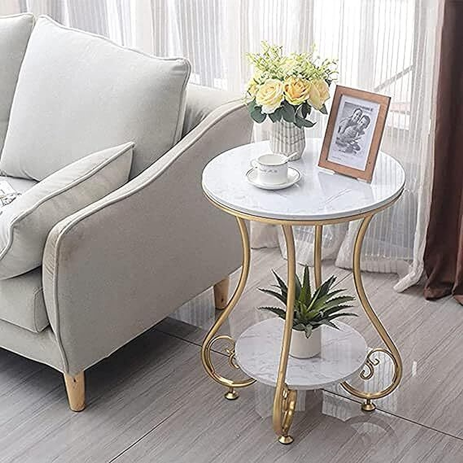 Image of ALM SHOPPEE Modern Side Table Round Accent Table Gold Metal Frame Metal Side Table