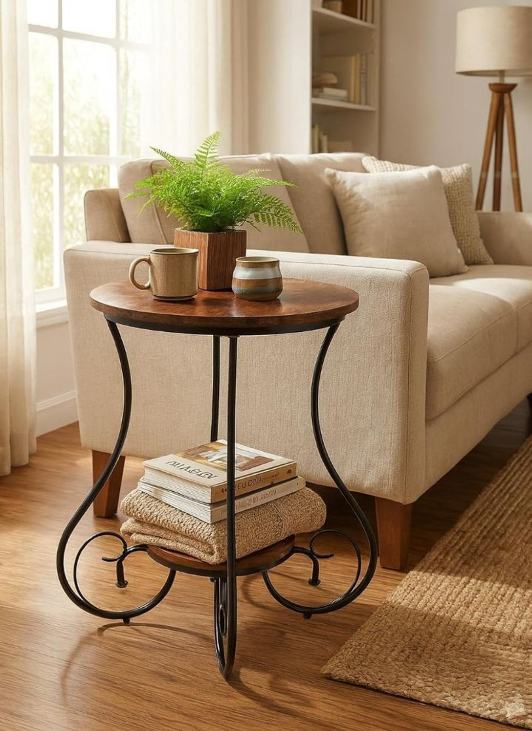 Image of Vuhome Round Coffee Table With Antique MDF Top For Living Room Engineered Wood Coffee Table
