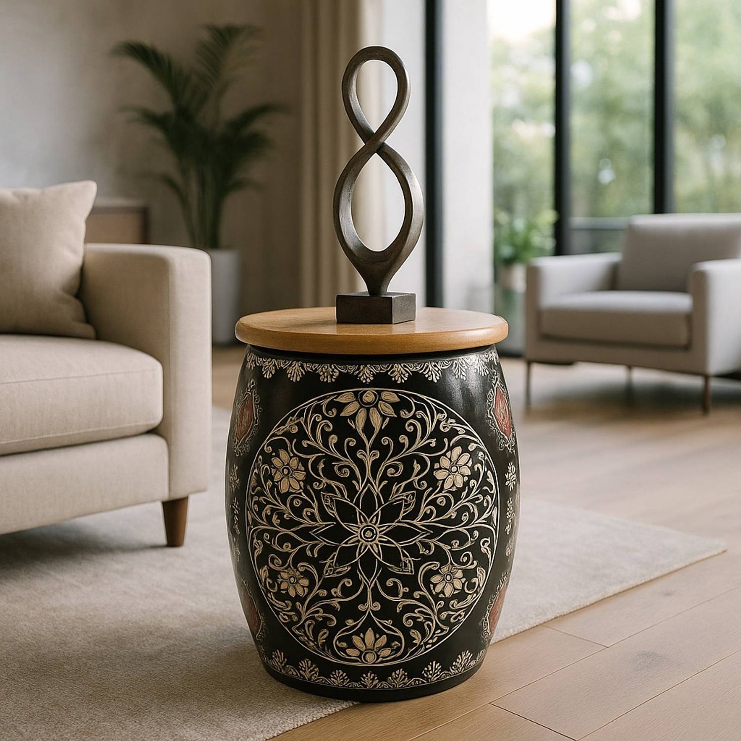 Craftology Madhubani Majesty Handmade Wooden Top Stool Limite