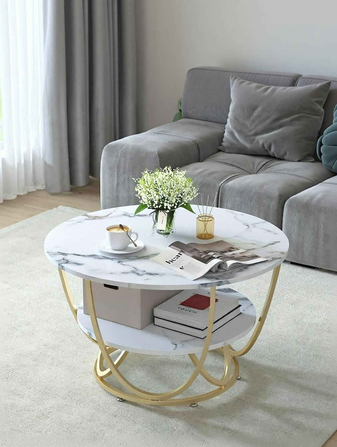 Image of Bazaar Galli Right Choice Round Shape Coffee Table Engineered Wood Coffee Table