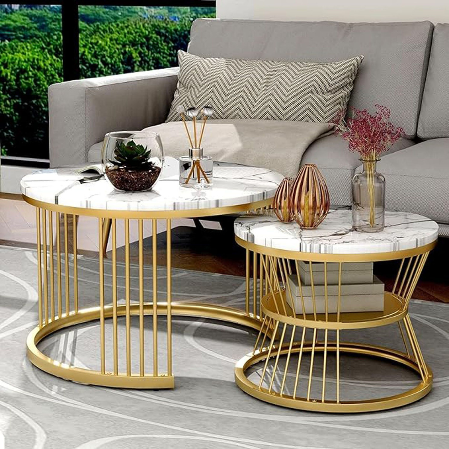 Image of Bazaar Galli Modern Nesting Coffee Tables Set of 2 for Living Room and Bedroom Engineered Wood Coffee Table